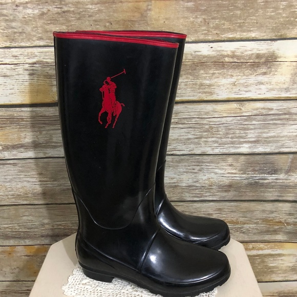 ralph lauren black and red rain boots